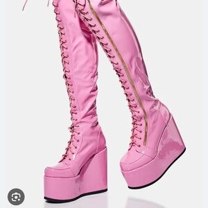 Lemon Drop Pink Platform Lace-Up Boots